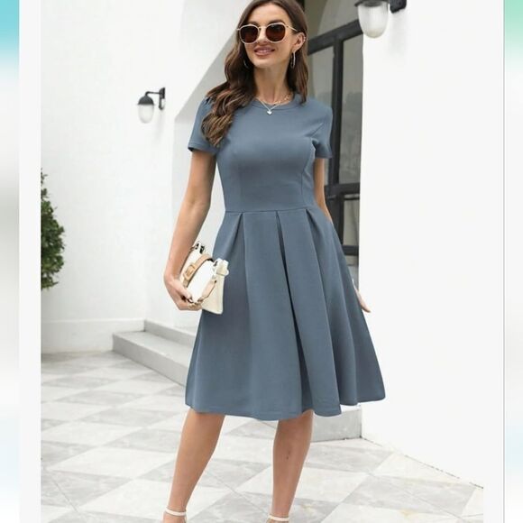 LuLaRoe Dresses & Skirts - LULAROE Solid Slant Pocket Pleated Dress Light Blue Size Small